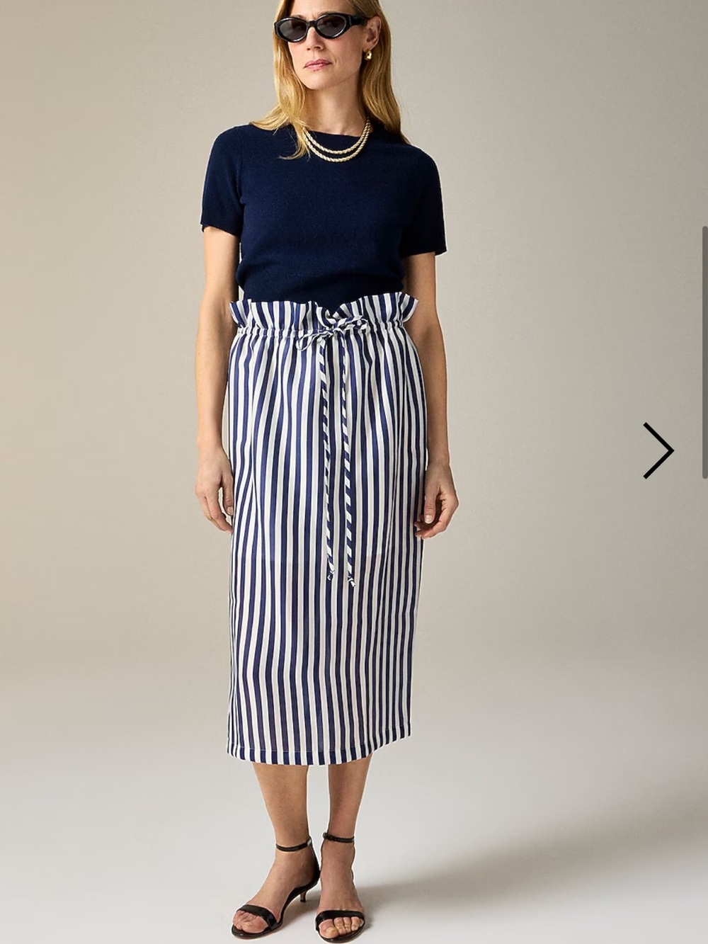 NWT Layered Tie-Front  Midi Skirt in Navy and White Stripe
